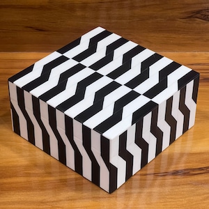 Multipurpose Storage Box  White & Black Smooth Texture Keepsake Jewelry Box Decorative Box Bone Inlay with Chevron Design
