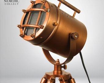 Vintage Copper Tripod Spotlight Floor Lamp Nautical Industrial Decor marine ship lamps for homes