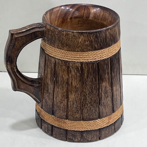 Wooden drink mug yellow rope design coffee tea cups beer tankard stein mugs natural beer stein old home & kitchen decor