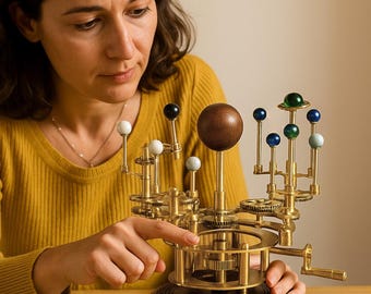Handmade Brass Orrery Model: Vintage Solar System Desk Decor