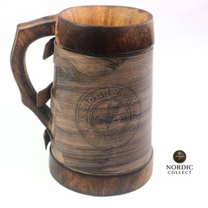 Personalized Viking Beer Mug: Rustic Wooden Tankard with Leather Wrap image 6