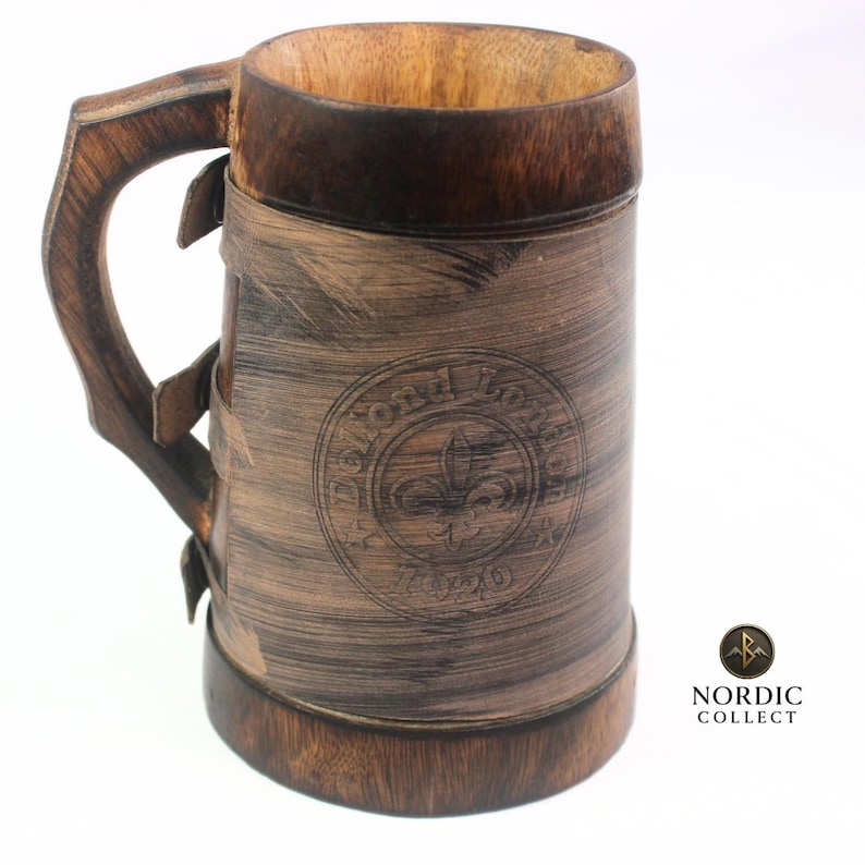 Personalized Viking Beer Mug: Rustic Wooden Tankard with Leather Wrap image 6