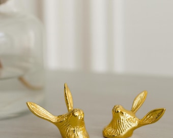 Handmade Brass Bunny Drawer Knob: Gold Finish, Animal Dresser Pull