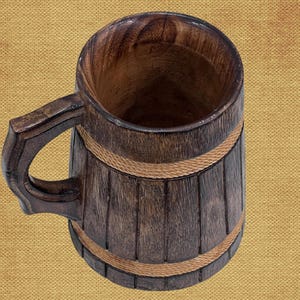 Beer tankard stein mugs natural beer stein old home & kitchen decor Wooden drink mug yellow rope design coffee tea cups