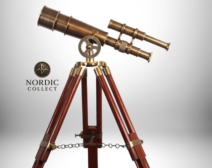 Vintage Brass Telescope with Adjustable Wooden Tripod: Nautical Decor