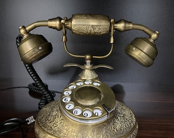 Antique Rotary Dial Telephone Replica Decorative Handmade Full Working Nautical Golden Design Table & Desk Functional Landline Telephone