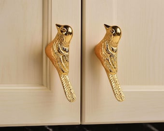 Solid Brass Bird Drawer Pull – Gold Cabinet Knob, Vintage Bird Cabinet Handle, Kitchen Dresser Knob, Nature Decor Hardware, Easter Gift