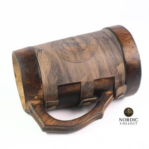 Personalized Viking Beer Mug: Rustic Wooden Tankard with Leather Wrap image 3