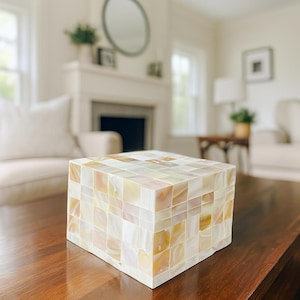 White Mother of Pearl Jewelry Box | Handmade Geometric Keepsake Box for Home Decor & Table