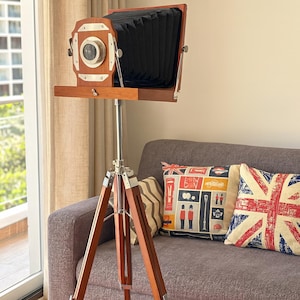 Personalized Old-Fashioned Film Camera with Wooden Tripod – Brown Retro Style Camera, Vintage Decor