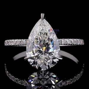 Pear Cut Moissanite Engagement Ring 2.50 CT Moissanite Solo Ring in 14K White Gold Diamond Bridal Daily Ring Handmade Jewelry Promise Ring