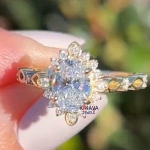 2CT Oval Cut Moissanite Engagement Ring Flower Set Halo Art Deco Wedding Ring 14K Solid Gold Anniversary Ring Antique Vintage Style Ring
