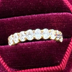 Oval Cut Moissanite Wedding Band, Oval Cut Half Eternity Band, 14k Solid Yellow Gold-Matching Band, Oval Stacking Band, Minimalist Band