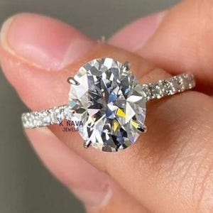 Hidden Halo Engagement Ring Oval Cut Moissanite Diamond Ring Engagement Ring For Women Anniversary Gift For Her 14k White Gold Ring