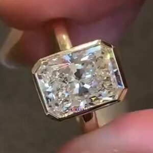 2.5CT Radiant Cut Moissanite Diamond Solitaire Ring Bezel Set Diamond Ring Engagement Ring For Women Elongated Solitaire Ring For Her