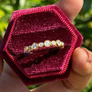 0.74TCW Brilliant Round Cut Moissanite Diamond Band Stackable Half Eternity Band Bubble Bezel Set Band Unique Wedding Band Anniversary Gift