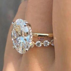 3CT Oval Moissanite Bridal Ring Set: 14K Yellow Gold Hidden Halo Eternity Wedding Band