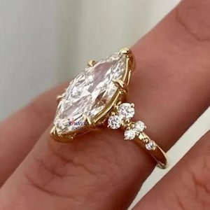 Vintage Marquise Moissanite Ring Gold Engagement Ring for Women Bridal Moissanite Marquise Ring Classic Vintage Setting Statement Ring