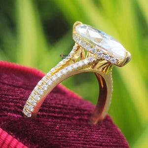 2.5CT Marquise Moissanite Engagement Ring: 14K Gold Hidden Halo Split Shank
