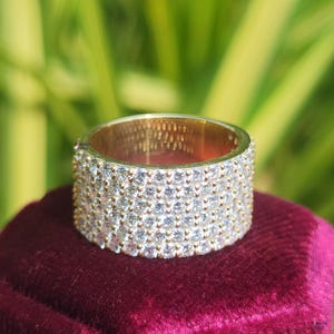 Round Cut Moissanite Diamond 6 Row Pave Set Eternity Wedding Band Matching Band For Engagement Ring Gift For Her 14K Solid Gold Wedding Band