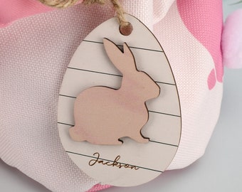 Custom Easter Basket Tag, Bunny Name Tag For Easter, Personalized Wooden Egg Tag, Easter Ornament, Unique Newborn Gift, Easter Gift For Kid