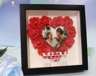 Custom Photo Flower Heart Shadow Box, Mothers Day Gifts, Birthday Gifts For Mom Grandma Nana, Wedding Decor Frame, Personalized Gift For Her