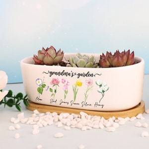 Custom Birth Month Flowers Plant Pot, Personalized Succulent Planter, Mother's Day Gift, Gifts For Mom, Grandmas Garden, Gifts For Gardener