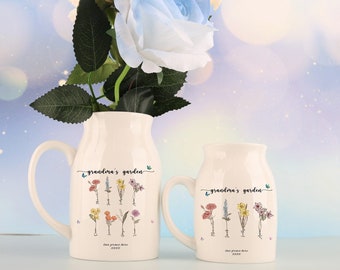 Vase de fleurs jardin de grand-mère, cadeaux de fête des mères, vase de fleurs en céramique personnalisé, nom et mois de naissance personnalisés vase de fleurs, cadeau pour maman