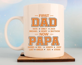 Personalized First Dad Now Papa Mug, Father's Day Gifts, Custom Name Ceramic Cup, Birthday Gift For Dad Grandpa, Coffee Mug, Gift For Family