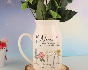 Vase de fleurs Si les nanas étaient des fleurs, vase en céramique personnalisé, cadeaux de fête des mères, cadeau pour maman, cadeau jardin de grand-mère, vase de fleurs personnalisé le mois de naissance