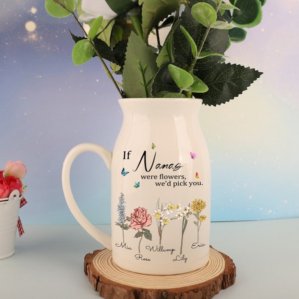 Wenn Nanas Blumenvase, individuelle Keramikvase, Muttertagsgeschenk, Geschenk für Mama, Omas Gartengeschenk, personalisierte Geburtsmonat Blumenvase waren