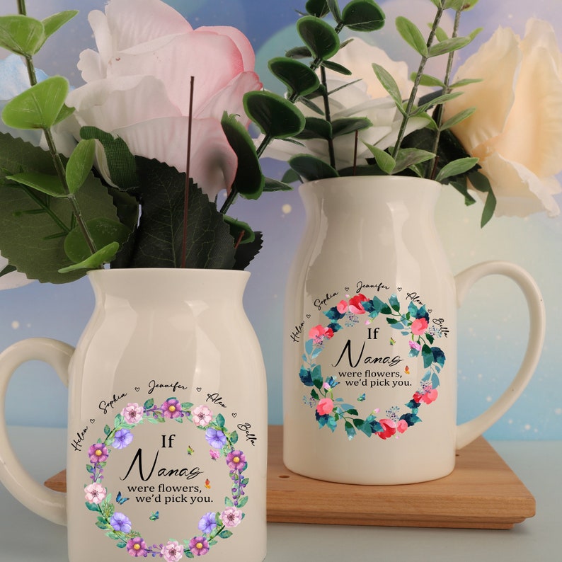 Custom If Nanas Were Flowers Vase, Mother's Day Gifts, Birth Month Flower Vase,Birthday Gift For Mom Nana,Personalized Grandmas Ceramic Vase image 2