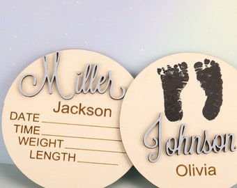 Custom Name Baby Announcement Sign, Footprint Sign For Baby, Newborn Keepsake Gifts, Baby Shower Gifts, Birth Stat Signs, Sign For Hospital