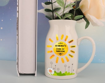 Personalized Rays Of Sunshine Vase, Mother's Day Gift For Grandma, Nanny Vase, Gift For Mom, Grandmas Garden Flower Vase, Custom Name Vase