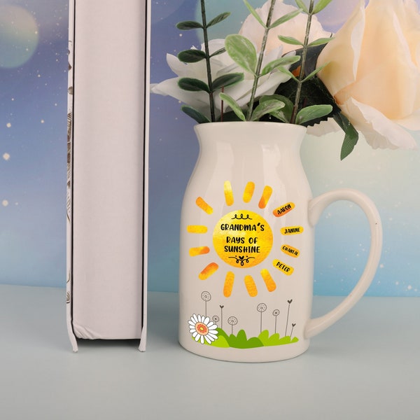 Personalized Rays Of Sunshine Vase, Mother's Day Gift For Grandma, Nanny Vase, Gift For Mom, Grandmas Garden Flower Vase, Custom Name Vase