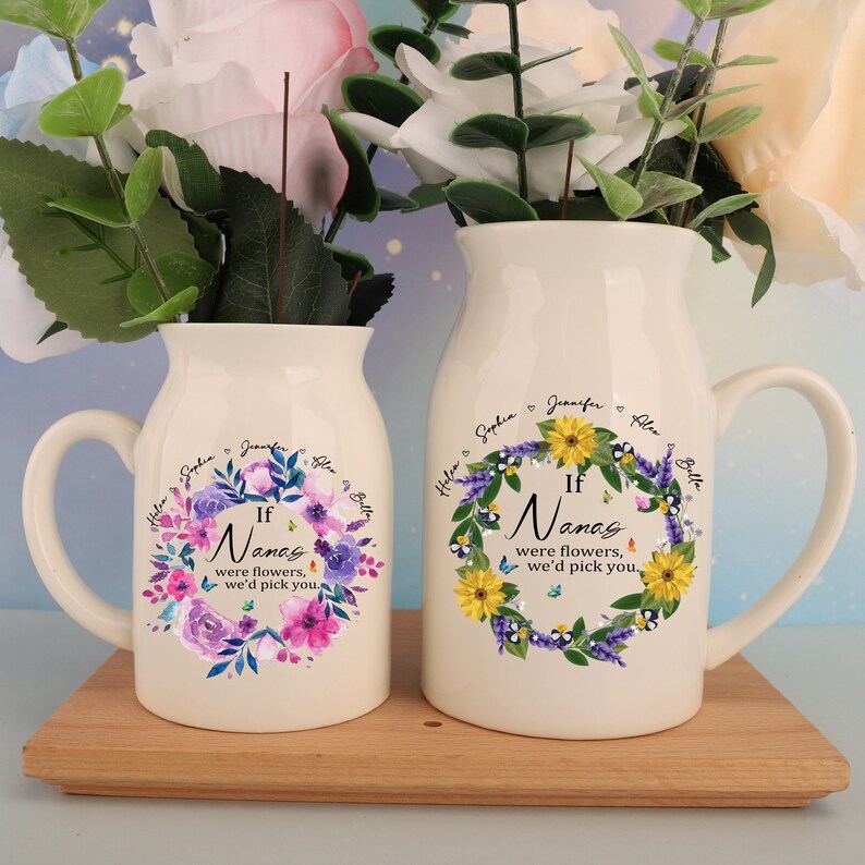 Custom If Nanas Were Flowers Vase, Mother's Day Gifts, Birth Month Flower Vase,Birthday Gift For Mom Nana,Personalized Grandmas Ceramic Vase image 1