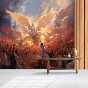 Angels in the Sky Wallpaper, Renaissance Artistic Mural Decor, Peel Stick and One Piece, Removable and Erasable