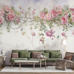 Hanging Spring Flowers Wallpaper, Vintage Floral Mural Decor, Peel and Stick & One Piece, Modern Garden Wallpaper