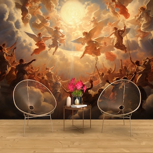 Rise of Angels Wallpaper, Renaissance Style Artistic Mural Decor, Peel Stick and One Piece, Removable and Erasable