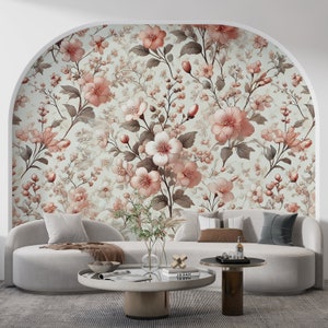 Soft Pink Flowers Wallpaper, Vintage Peony Blossom Wall Mural, Large Peony Flower Wallpaper, Minimalist Peonies Wall Decal, Floral Wallpaper