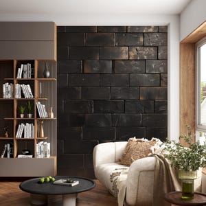 Black Brick Pattern Wallpaper, 3D Dark Stone Wall Decal, Minimalist Abstract Wallpaper Mural, Living Room and Bedroom Art Deco Wallpaper