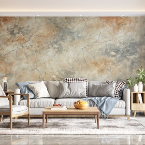 Beige Plaster Textured Wallpaper, Minimal Living Room and Bedroom Mural Decal, Luxury Concrete Walls Wallpaper, Vintage Stucco Wallpaper