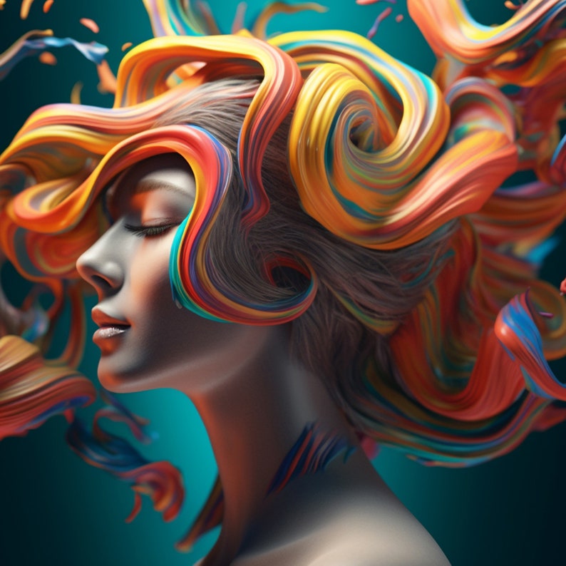 Woman With Colorful Hair Art Wallpaper for Beauty Salon and Etsy