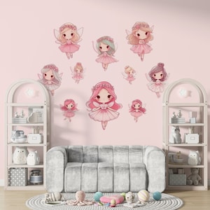 Linda calcomanía de pared de hadas, decoración mural de guardería y habitación de niñas, calcomanía de pared de cuento de hadas y murales para habitación de niñas, fondo de pantalla de hadas para bebés