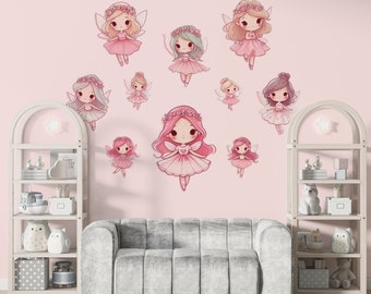 Cute Fairies Wall Decal, Nursery and Girls Room Mural Decor, Fairytale Wall Decal and Murals for Girls Room, Baby Fairy Wallpaper