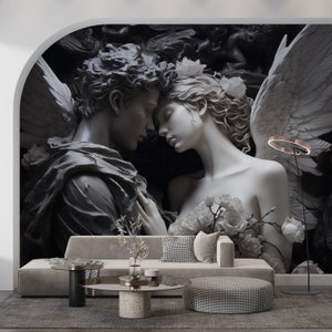 Cupid and Psyche Wallpaper, Roman Mythology Wall Art Poster, Peel and Stick & One Piece, Removable Valentines Wallpaper