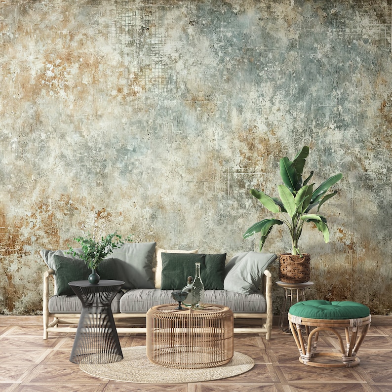 Vintage Plaster Textured Wallpaper, Minimal Living Room and Bedroom ...