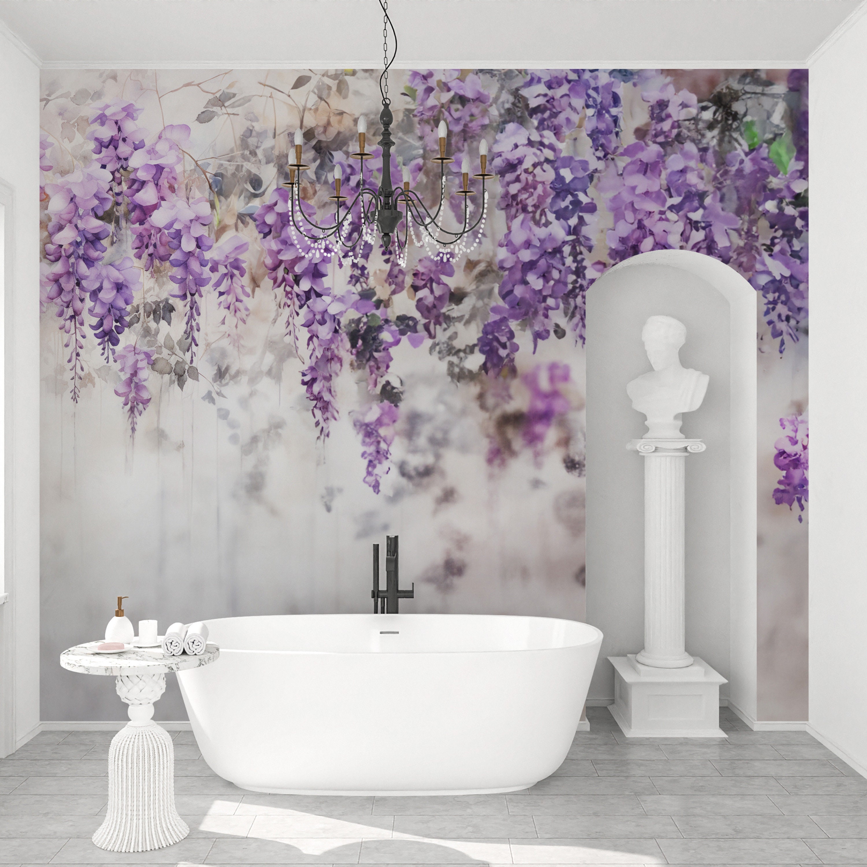 Vintage Floral Mural Wallpaper | Distressed Concrete with Blooms