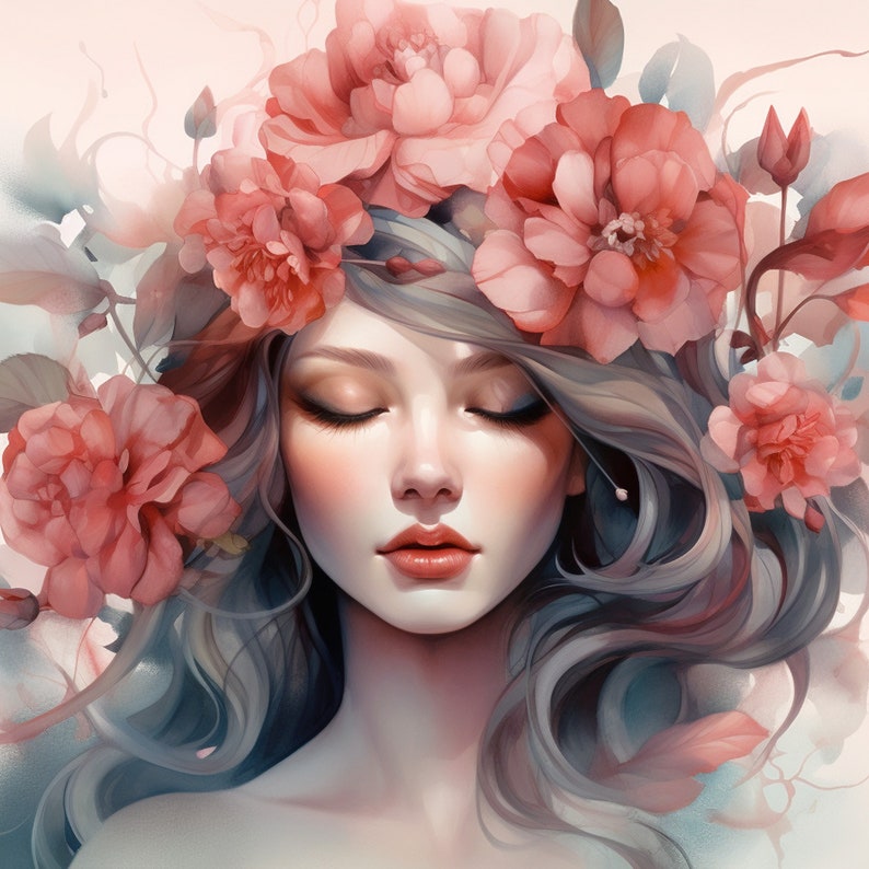 Buy Woman and Flowers Watercolor Wallpaper for Beauty Salon and ...