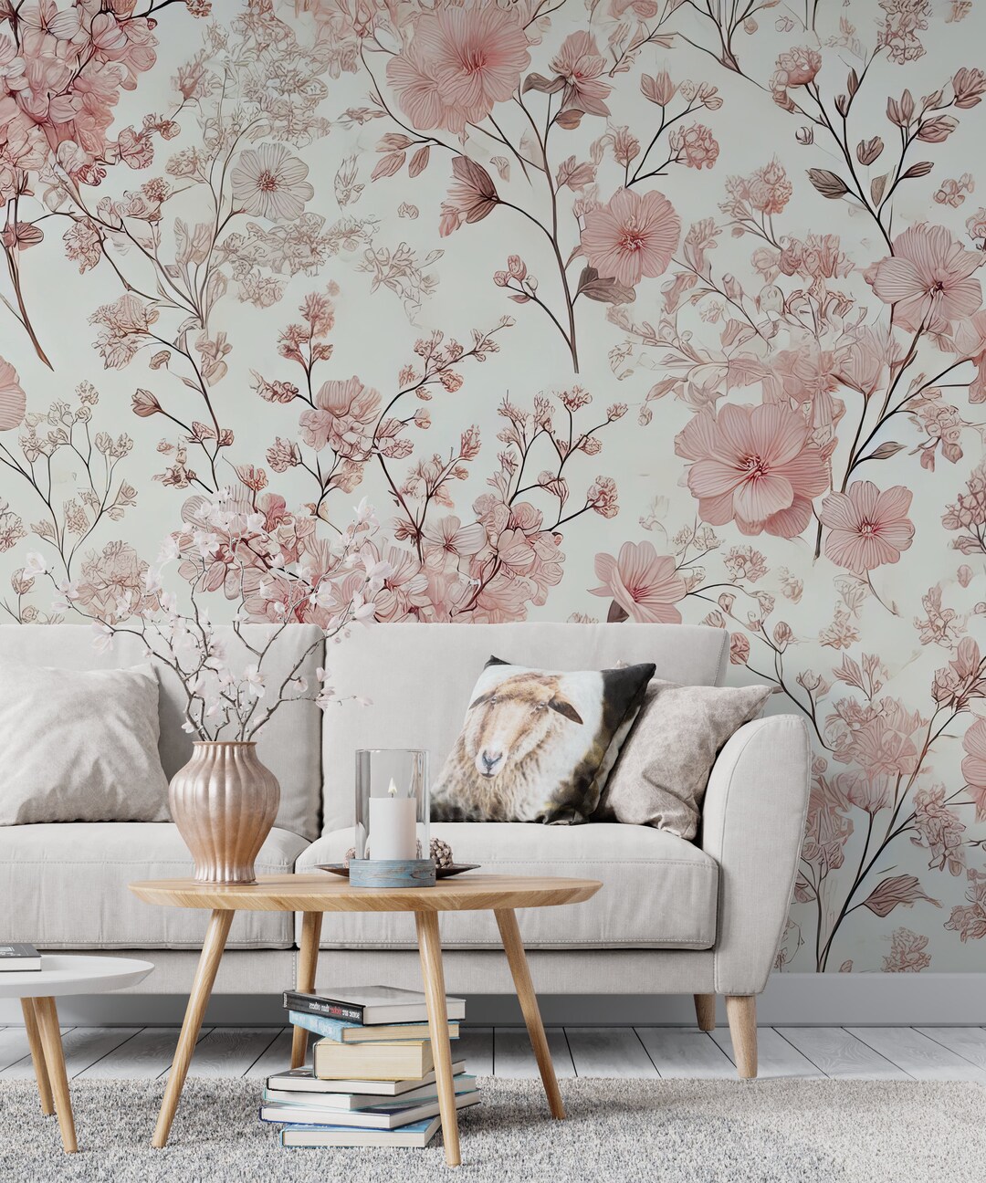 Pink Watercolor Flower Wallpaper, Peony Blossom Wall Mural, Large Peony ...